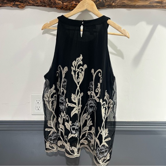 Alfani Black Sleeveless Mesh Top with Cream Embroidery Plus Size NWT - Picture 2 of 10